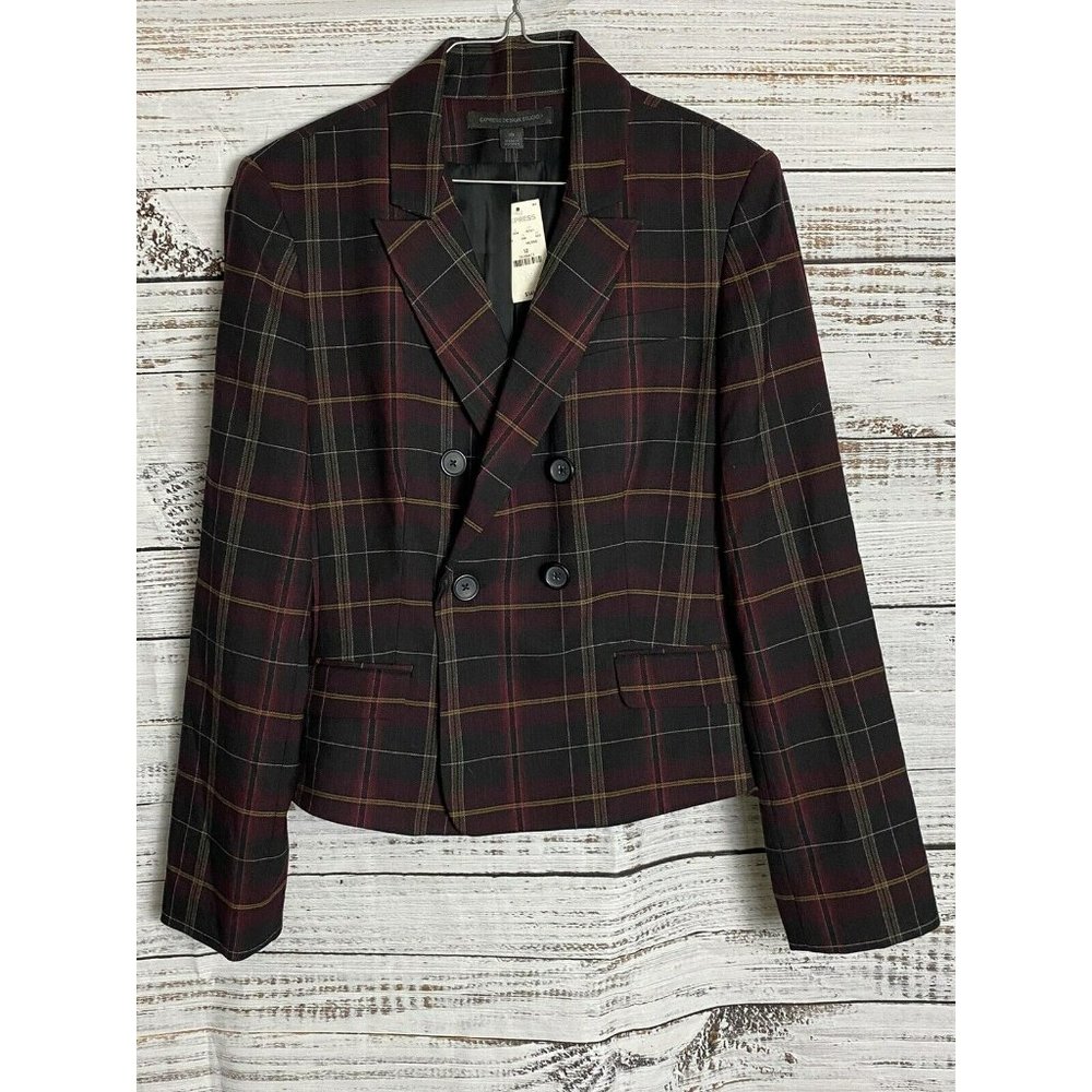 Express Plaid Blazer - Black and Red